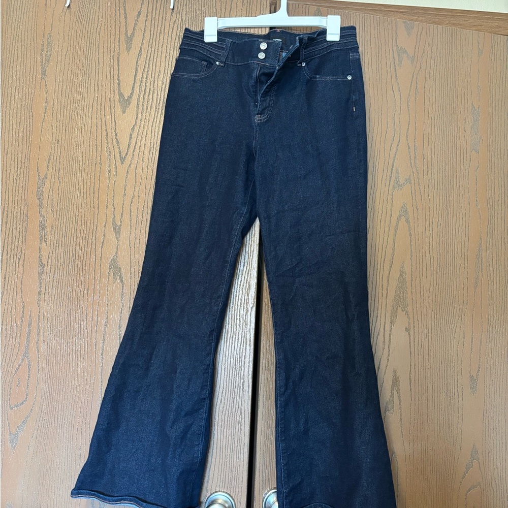 Express Women's Flared Jeans in Dark Blue